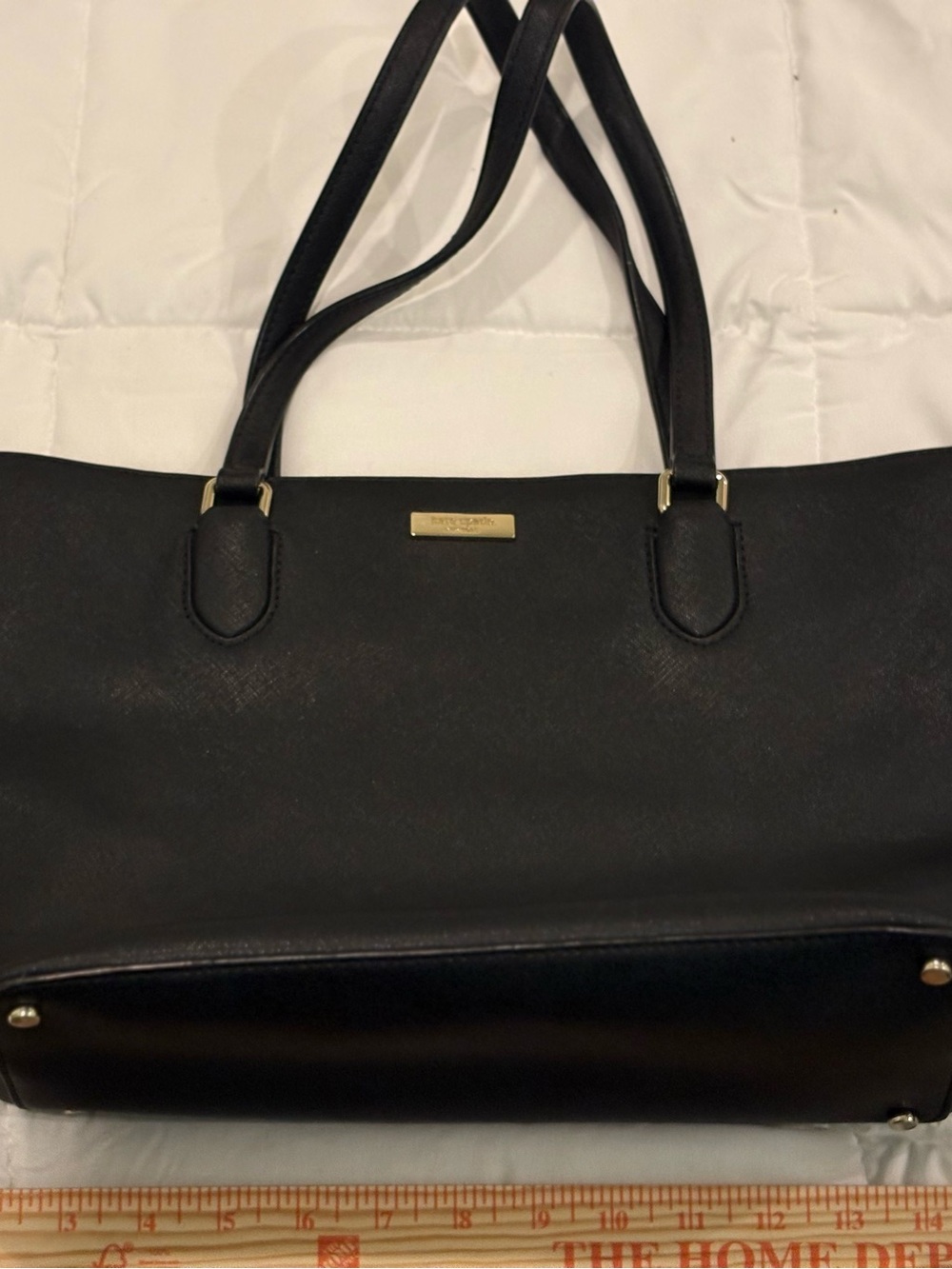 kate spade Black Saffiano Leather Tote with Gold Accents